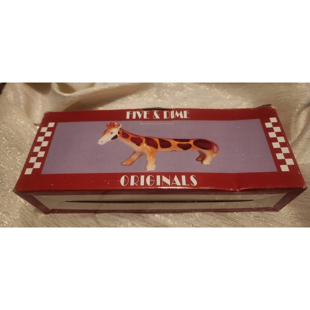 Vintage 1989 Five & Dime Inc Long Giraffe Ceramic Salt & Pepper Shaker NOS